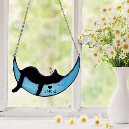 Cute Sleepy Cat Window Suncatcher – Personalized Gift for Cat Lovers