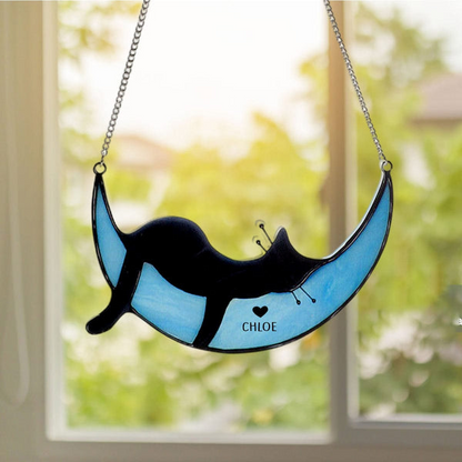 Cute Sleepy Cat Window Suncatcher – Personalized Gift for Cat Lovers