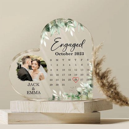 Custom Photo Calendar Married Engaged Couples - Personalized Heart Shaped Acrylic Plaque