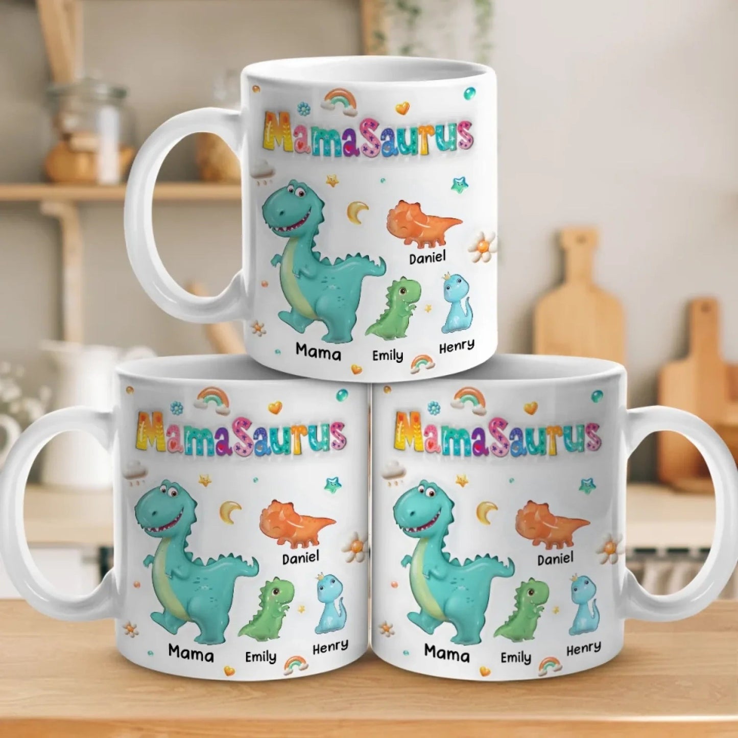 Tiny Dino, Big Love - Family Personalized Custom 3D Inflated Effect Printed Mug - Mother's Day, Gift For Mom, Grandma