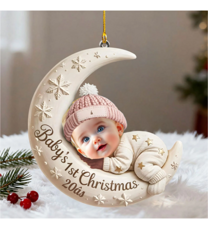 Personalized Baby’s First Christmas Ornament, Moon Acrylic Keepsake