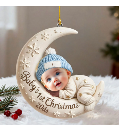 Personalized Baby’s First Christmas Ornament, Moon Acrylic Keepsake