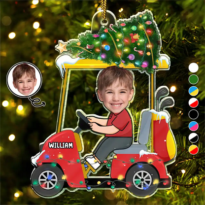 Custom Photo Funny Face Golf Cart Kid Baby - Personalized Acrylic Photo Ornament