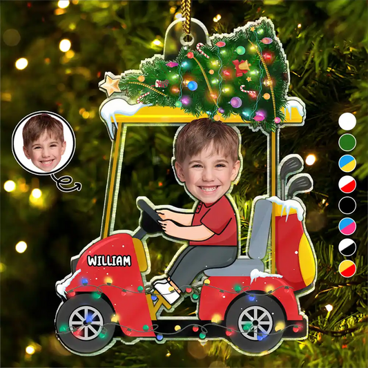 Custom Photo Funny Face Golf Cart Kid Baby - Personalized Acrylic Photo Ornament