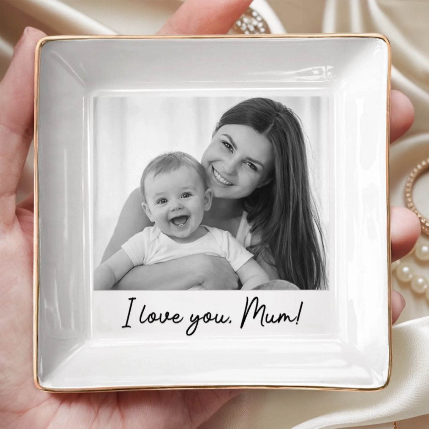 Custom Photo Full-Print Jewelry Dish - Personalized Baby Shower, Gender Reveal Gifts For New Moms, New Parents - New Mom New Journey