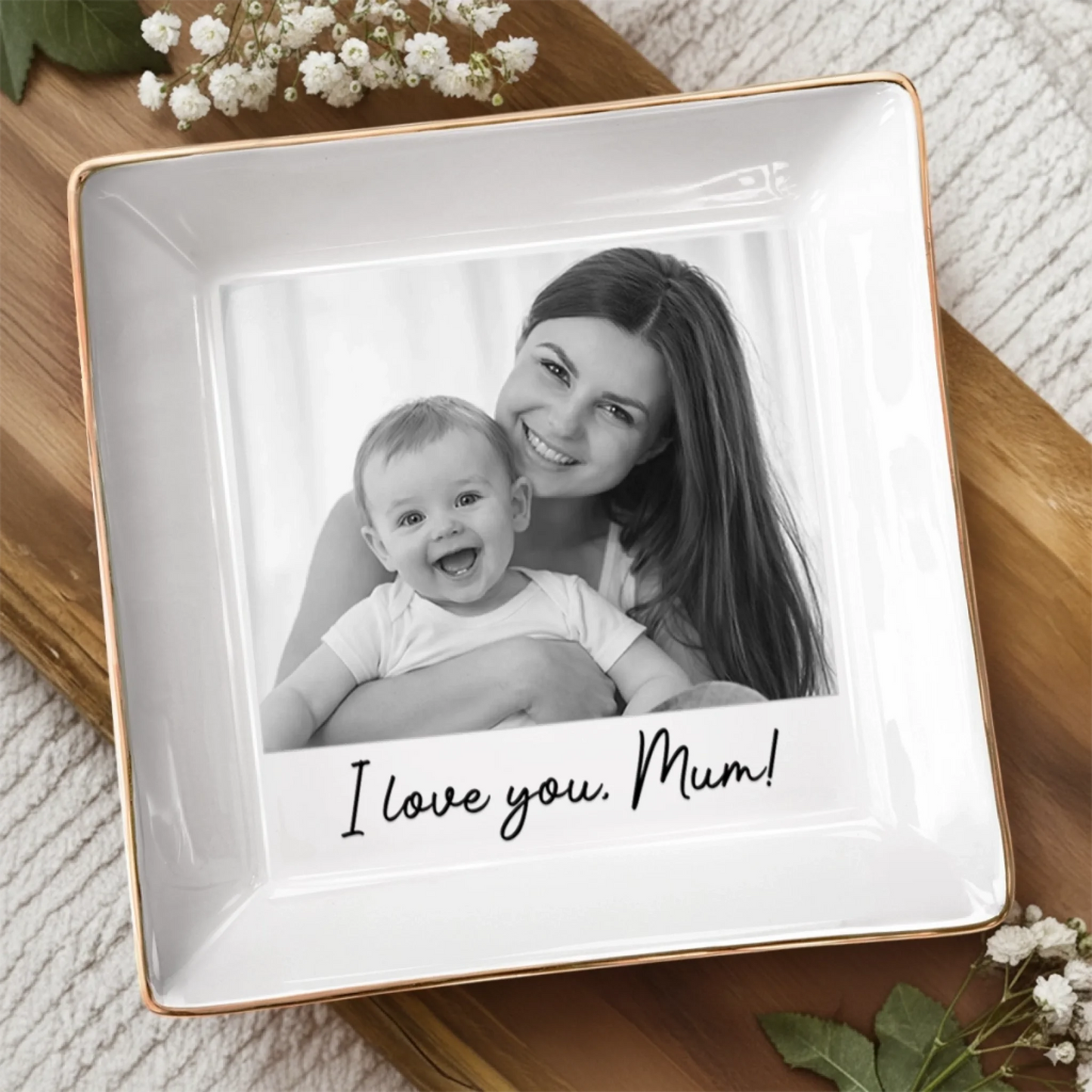 Custom Photo Full-Print Jewelry Dish - Personalized Baby Shower, Gender Reveal Gifts For New Moms, New Parents - New Mom New Journey