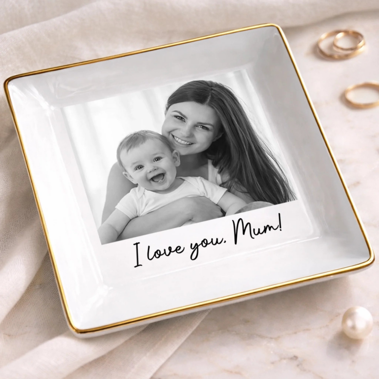 Custom Photo Full-Print Jewelry Dish - Personalized Baby Shower, Gender Reveal Gifts For New Moms, New Parents - New Mom New Journey