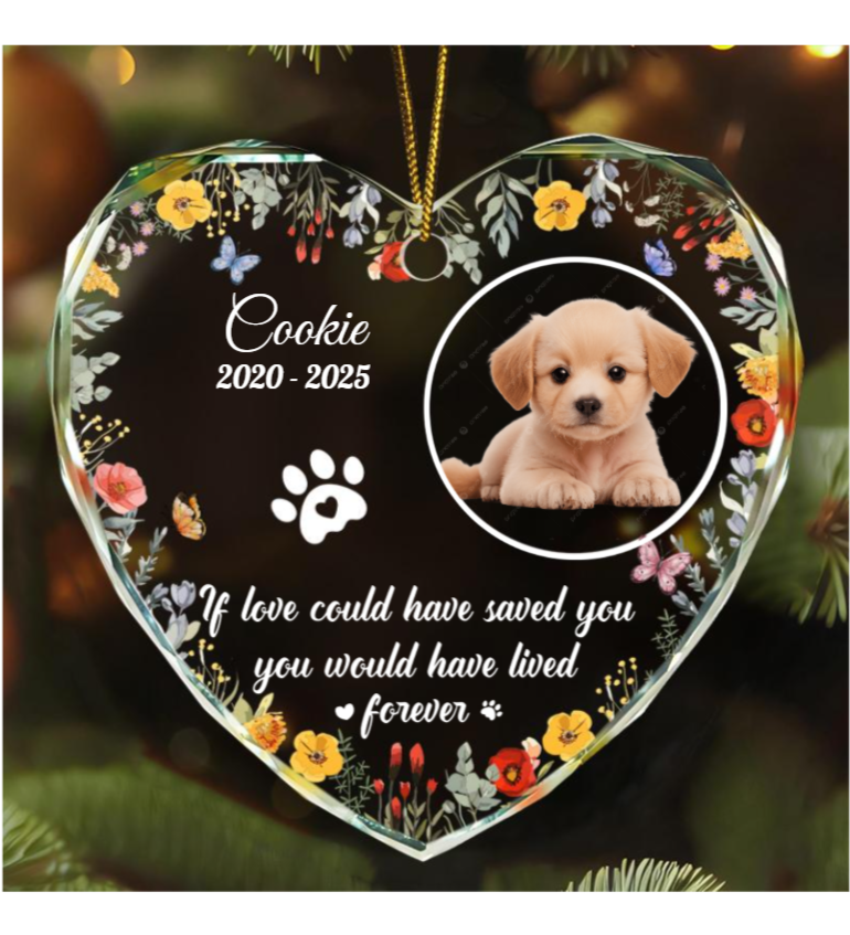 Custom Photo Dog Cat Memorial You Left Paw Prints On My Heart - Personalized Heart Shaped Glass Ornament