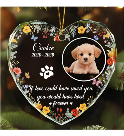 Custom Photo Dog Cat Memorial You Left Paw Prints On My Heart - Personalized Heart Shaped Glass Ornament