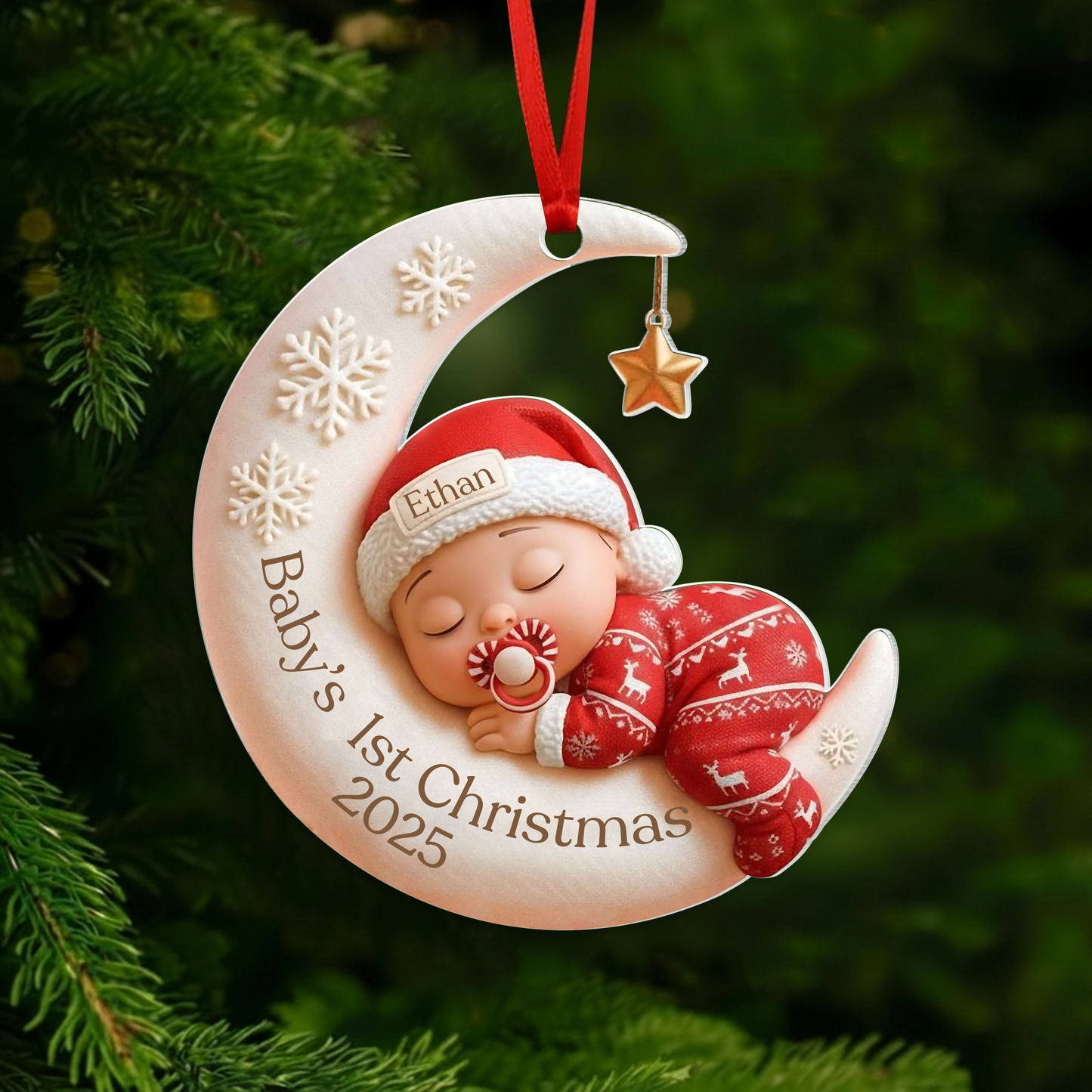 Baby’s First Christmas Ornament - Custom Moon Acrylic Keepsake, Personalized Newborn Gift, Unique Holiday Decoration - Gift Christmas 2025 - Personalized Acrylic Custom Shape Ornament 3sz
