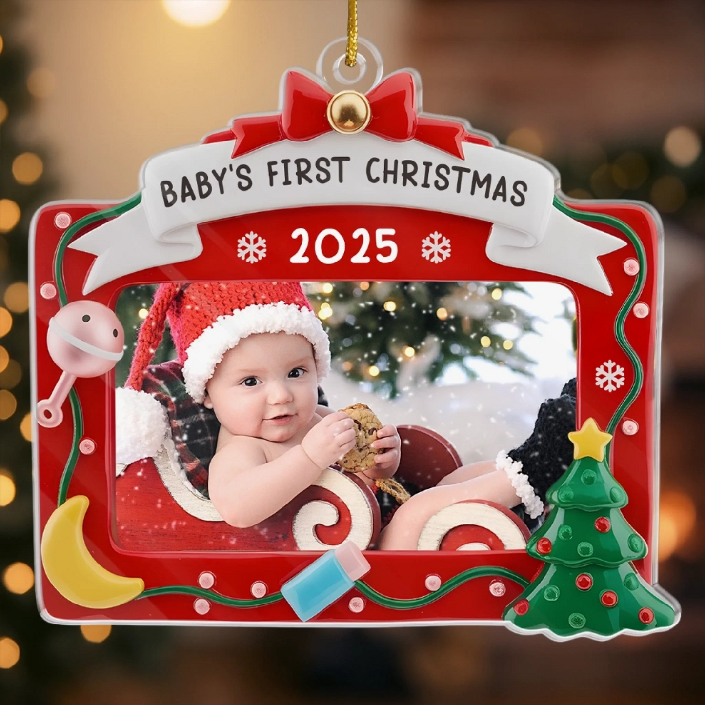 Custom Photo Acrylic Ornament - Personalized Christmas Baby Shower, Gender Reveal Gifts For New Moms, New Dads, New Parents - First Christmas, Forever Loved