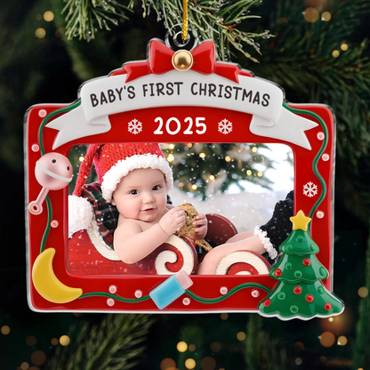 Custom Photo Acrylic Ornament - Personalized Christmas Baby Shower, Gender Reveal Gifts For New Moms, New Dads, New Parents - First Christmas, Forever Loved