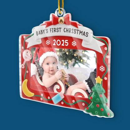 Custom Photo Acrylic Ornament - Personalized Christmas Baby Shower, Gender Reveal Gifts For New Moms, New Dads, New Parents - First Christmas, Forever Loved