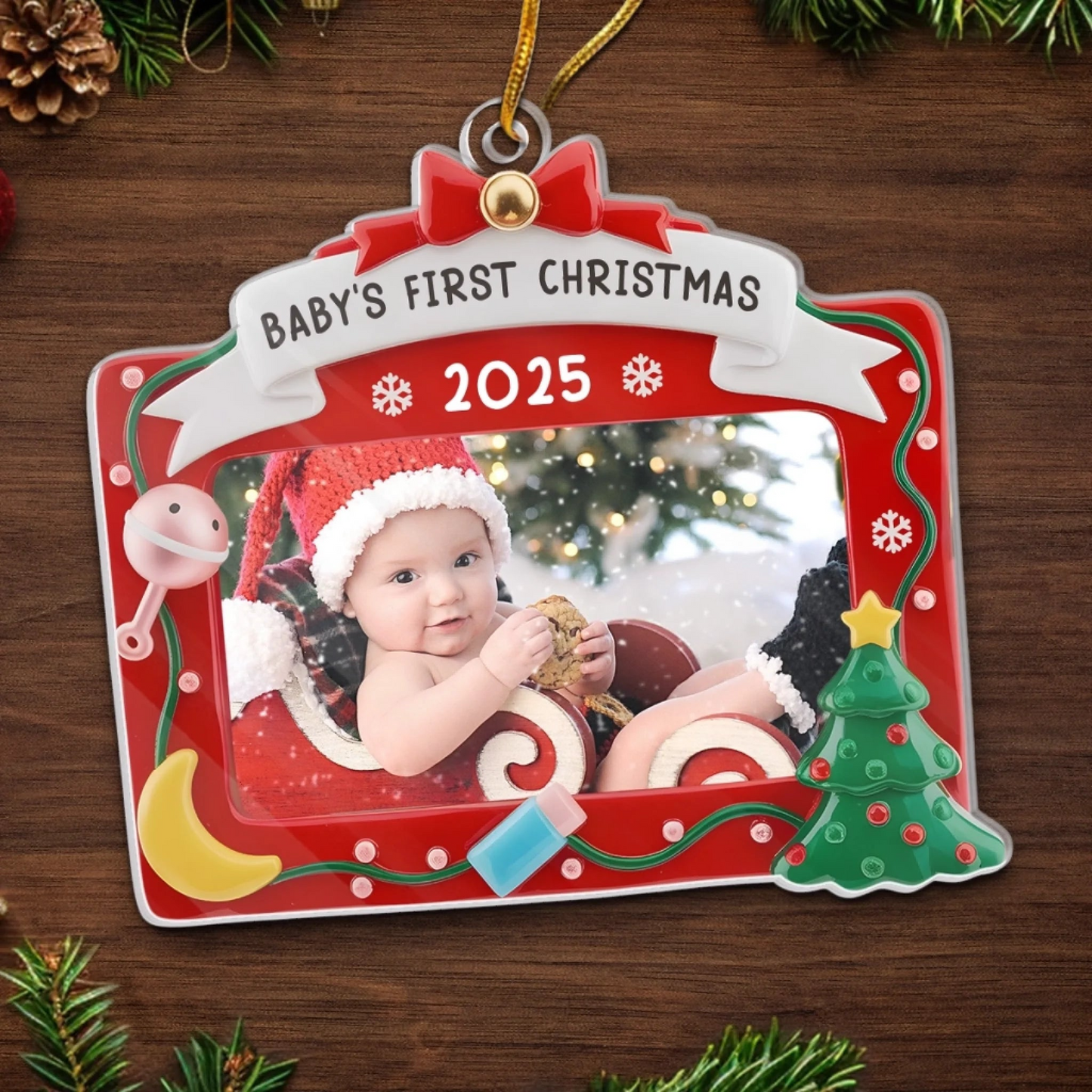 Custom Photo Acrylic Ornament - Personalized Christmas Baby Shower, Gender Reveal Gifts For New Moms, New Dads, New Parents - First Christmas, Forever Loved