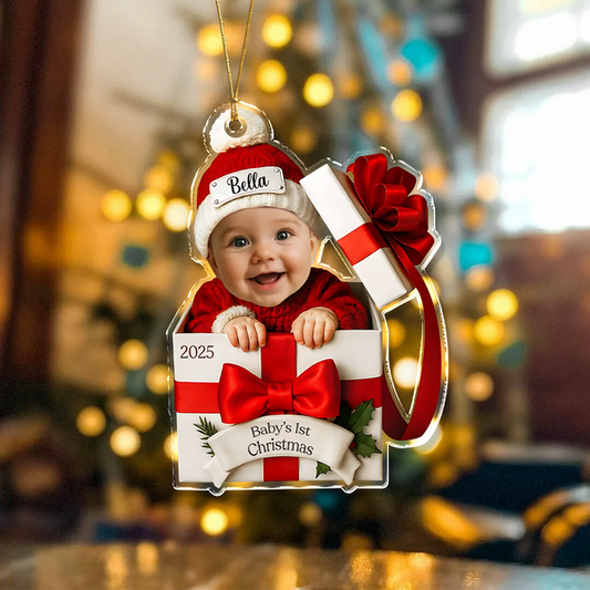 Custom Photo Baby Christmas Gift Box 2D Flat Acrylic Ornament