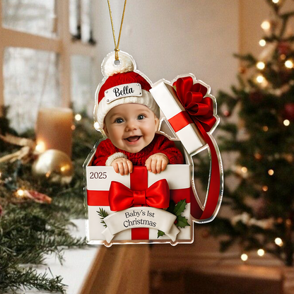 Custom Photo Baby Christmas Gift Box 2D Flat Acrylic Ornament