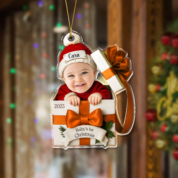 Custom Photo Baby Christmas Gift Box 2D Flat Acrylic Ornament
