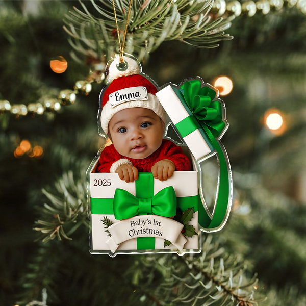Custom Photo Baby Christmas Gift Box 2D Flat Acrylic Ornament