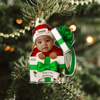 Custom Photo Baby Christmas Gift Box 2D Flat Acrylic Ornament