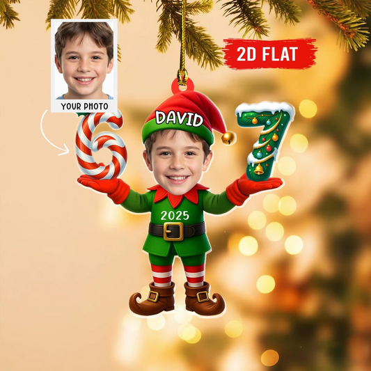 Personalized Santa Elf Photo 67 Christmas Ornament – Custom Funny Face Acrylic Ornament, Six Seven Meme Holiday Decor, Trendy Gen Z Slang Gift