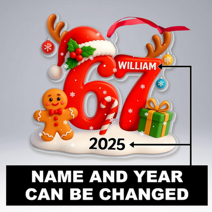 Custom Six Seven Meme Christmas Ornament – Hilarious 6 7 Teen Slang Acrylic Keepsake, Personalized Holiday Decor for Teenagers, Trendy 67 Meme Gift for Friends & Family