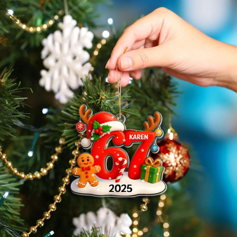 Custom Six Seven Meme Christmas Ornament – Hilarious 6 7 Teen Slang Acrylic Keepsake, Personalized Holiday Decor for Teenagers, Trendy 67 Meme Gift for Friends & Family