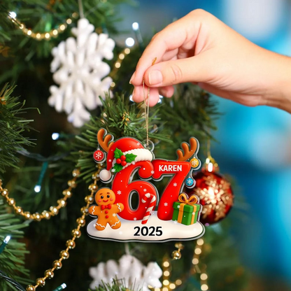 Custom Six Seven Meme Christmas Ornament – Hilarious 6 7 Teen Slang Acrylic Keepsake, Personalized Holiday Decor for Teenagers, Trendy 67 Meme Gift for Friends & Family