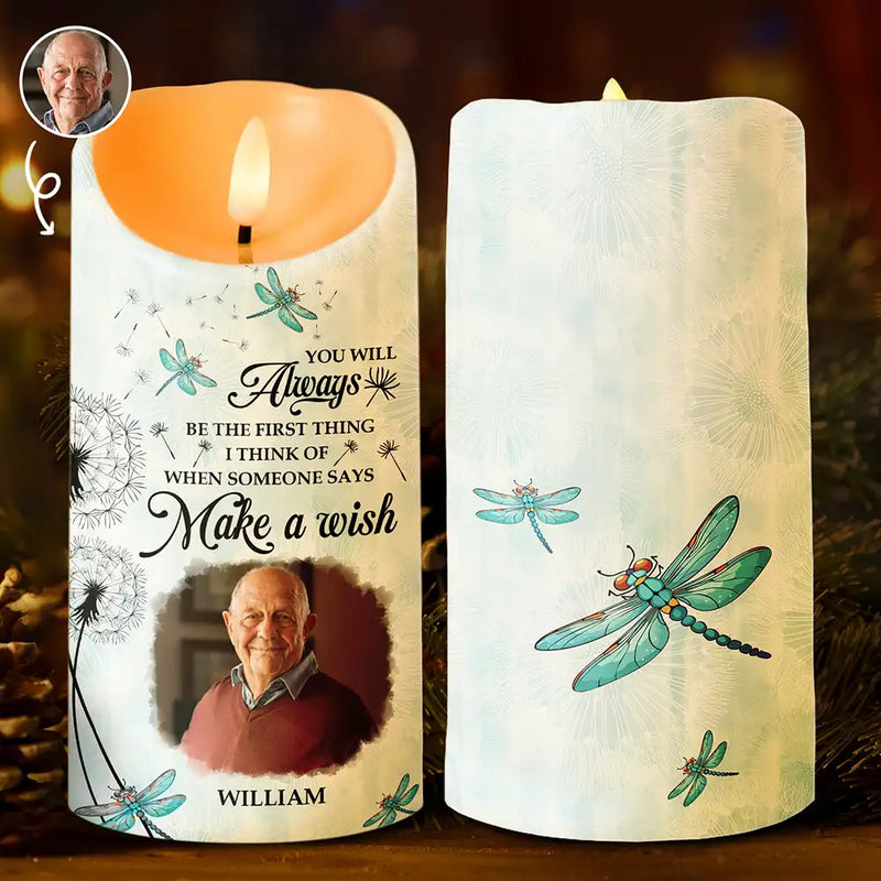 Custom Photo Memorial LED Candle – Personalized Dandelion “Make A Wish” Flameless Candle Keepsake