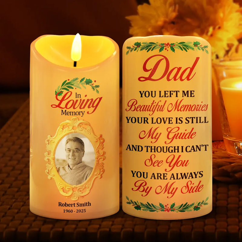 In Loving Memory LED Candle – Custom Photo Always By My Side Memorial Keepsake