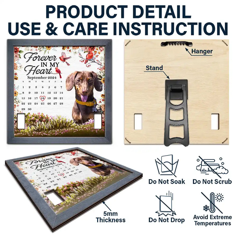 Custom Photo The Moment Your Heart Stopped Memorial Calendar With Flowers - Personalized Pet Loss Sign, Collar Frame