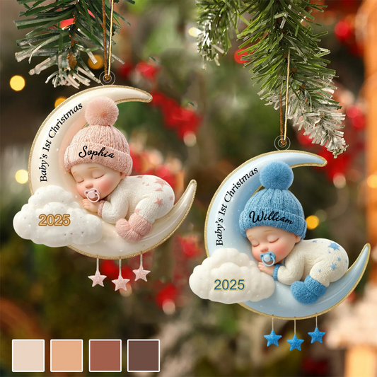 Custom Baby's First Christmas Ornament, Moon Acrylic Keepsake