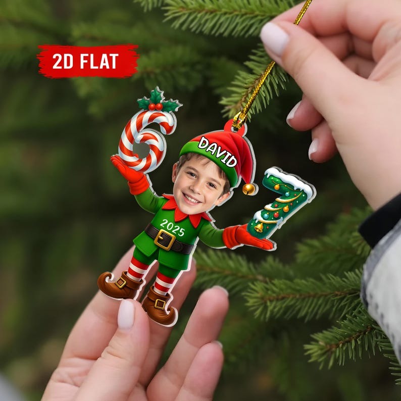 Personalized Santa Elf Photo 67 Christmas Ornament – Custom Funny Face Acrylic Ornament, Six Seven Meme Holiday Decor, Trendy Gen Z Slang Gift