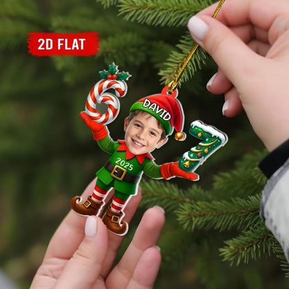 Personalized Santa Elf Photo 67 Christmas Ornament – Custom Funny Face Acrylic Ornament, Six Seven Meme Holiday Decor, Trendy Gen Z Slang Gift