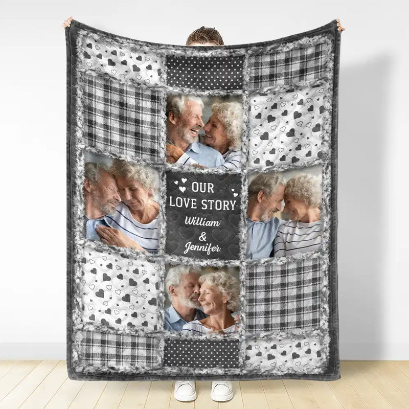 Custom Photo Our Love Story Couples - Personalized Fleece Blanket, Sherpa Blanket