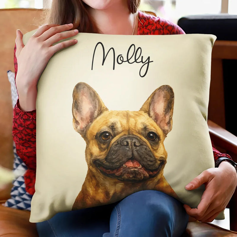 Custom Photo Realistic Watercolor Art Dog Cat Pet - Personalized Pillow