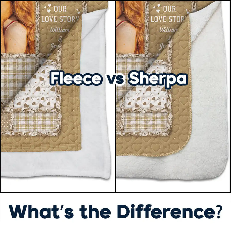Custom Photo Our Love Story Couples - Personalized Fleece Blanket, Sherpa Blanket