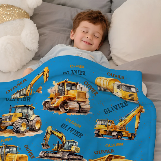 Personalised Construction Lorrys Soft Throw Blanket with Name Home Decor Birthday Gift for Boys Lorry Lovers