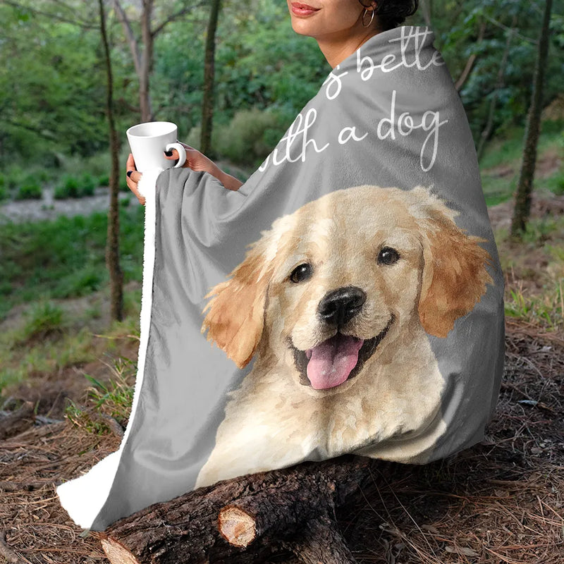 Custom Photo Realistic Watercolor Life Is Better With Dog - Personalized Fleece Blanket, Sherpa Blanket