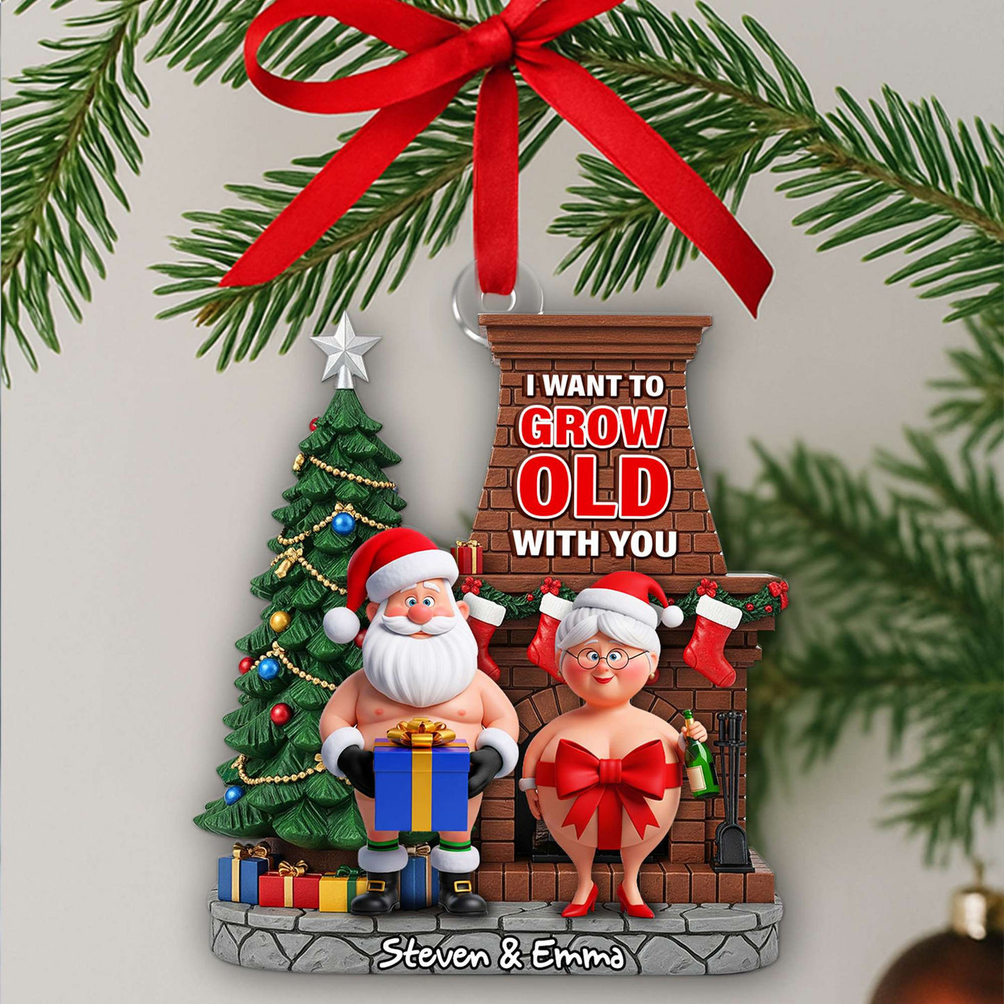 Funny Old Couple Ornament - Personalized Christmas Gift For Couple