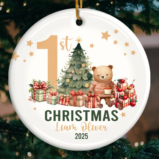 Custom Baby First Christmas Ceramic Ornament - Personalized Christmas Baby Shower, Gender Reveal Gifts For New Moms, New Dads, New Parents - Love At Every Snuggle