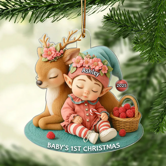 Baby's 1st Christmas Ornament – Cute Elf & Reindeer Acrylic Keepsake – Personalized Newborn Holiday Gift 2025