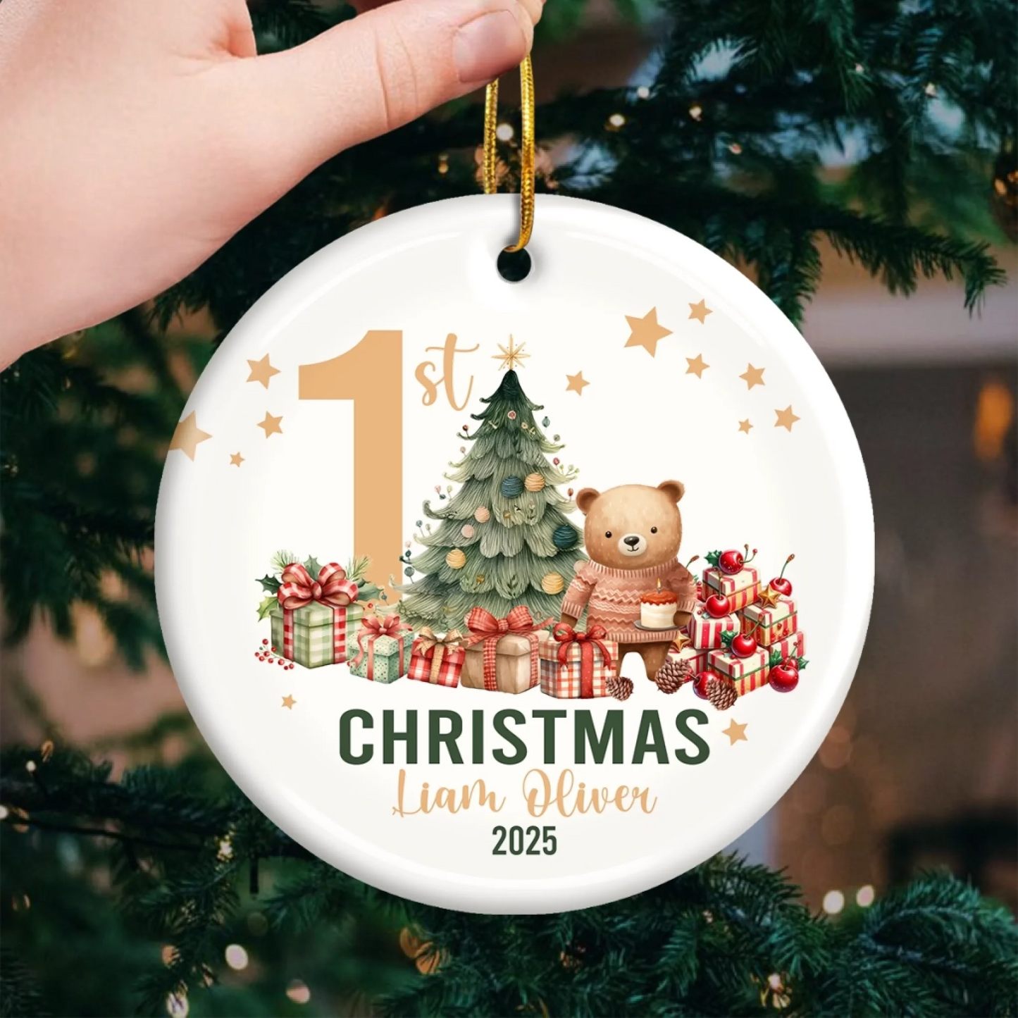 Custom Baby First Christmas Ceramic Ornament - Personalized Christmas Baby Shower, Gender Reveal Gifts For New Moms, New Dads, New Parents - Love At Every Snuggle