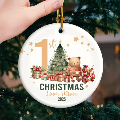Custom Baby First Christmas Ceramic Ornament - Personalized Christmas Baby Shower, Gender Reveal Gifts For New Moms, New Dads, New Parents - Love At Every Snuggle