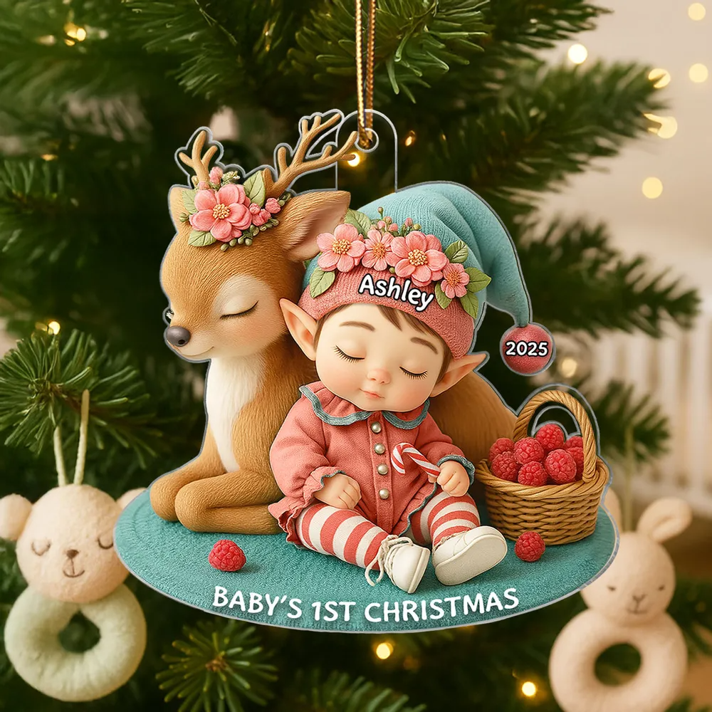 Baby's 1st Christmas Ornament – Cute Elf & Reindeer Acrylic Keepsake – Personalized Newborn Holiday Gift 2025
