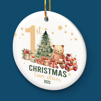 Custom Baby First Christmas Ceramic Ornament - Personalized Christmas Baby Shower, Gender Reveal Gifts For New Moms, New Dads, New Parents - Love At Every Snuggle