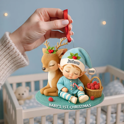 Baby's 1st Christmas Ornament – Cute Elf & Reindeer Acrylic Keepsake – Personalized Newborn Holiday Gift 2025