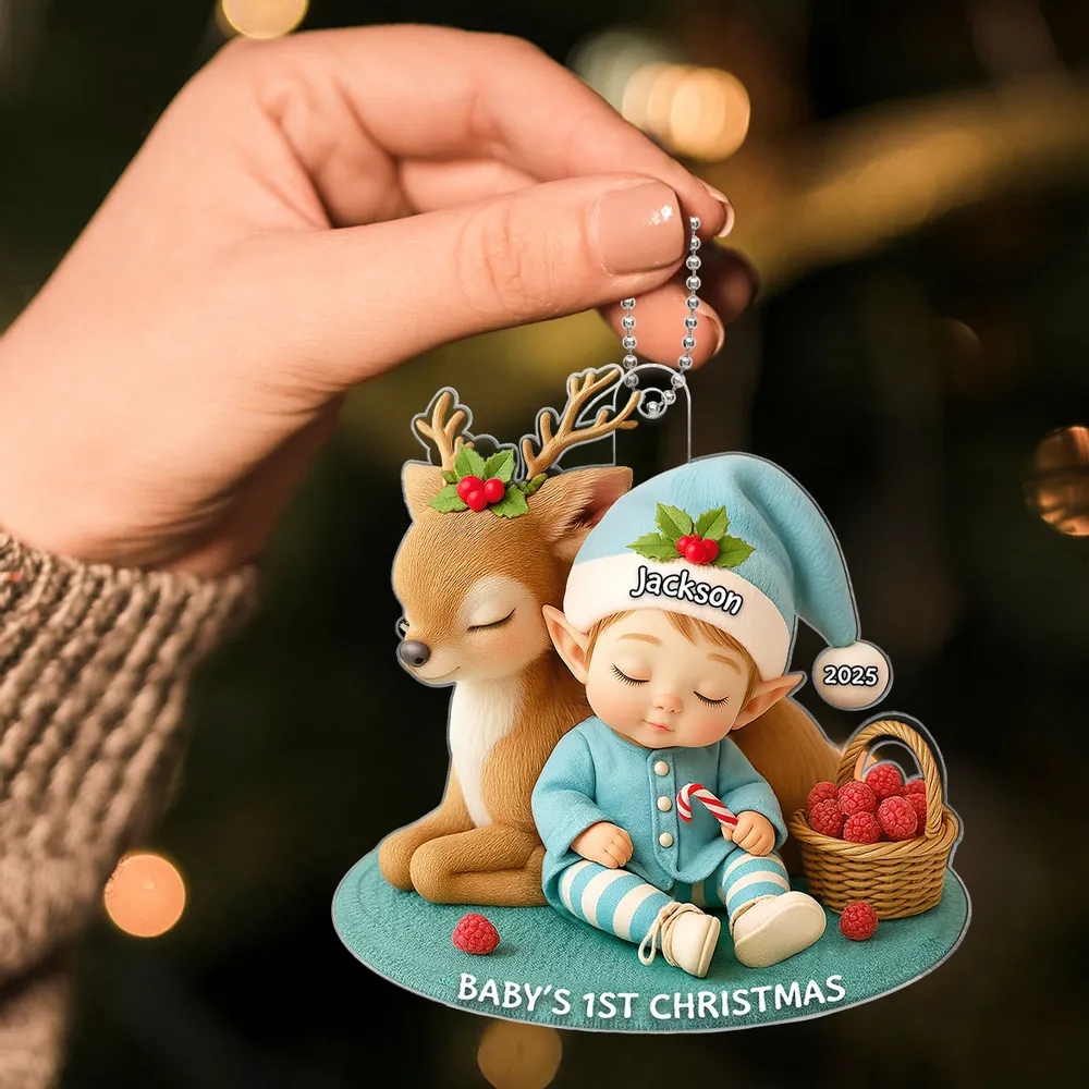 Baby's 1st Christmas Ornament – Cute Elf & Reindeer Acrylic Keepsake – Personalized Newborn Holiday Gift 2025