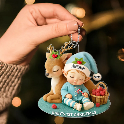Baby's 1st Christmas Ornament – Cute Elf & Reindeer Acrylic Keepsake – Personalized Newborn Holiday Gift 2025