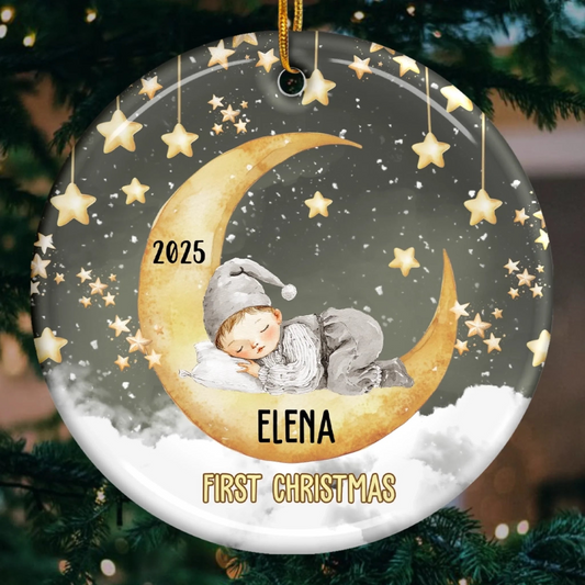 Custom Baby First Christmas Ceramic Ornament - Personalized Christmas Baby Shower, Gender Reveal Gifts For New Moms, New Dads, New Parents - Official Christmas Cutie
