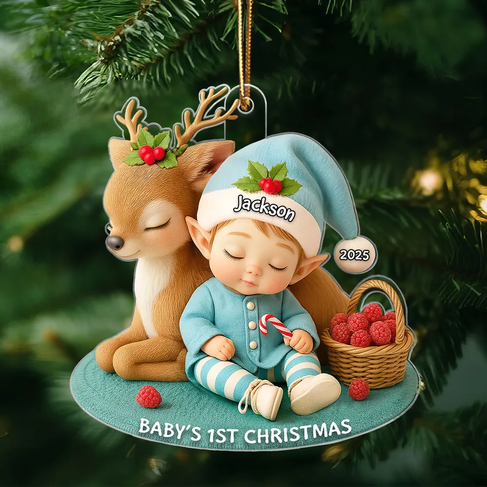 Baby's 1st Christmas Ornament – Cute Elf & Reindeer Acrylic Keepsake – Personalized Newborn Holiday Gift 2025